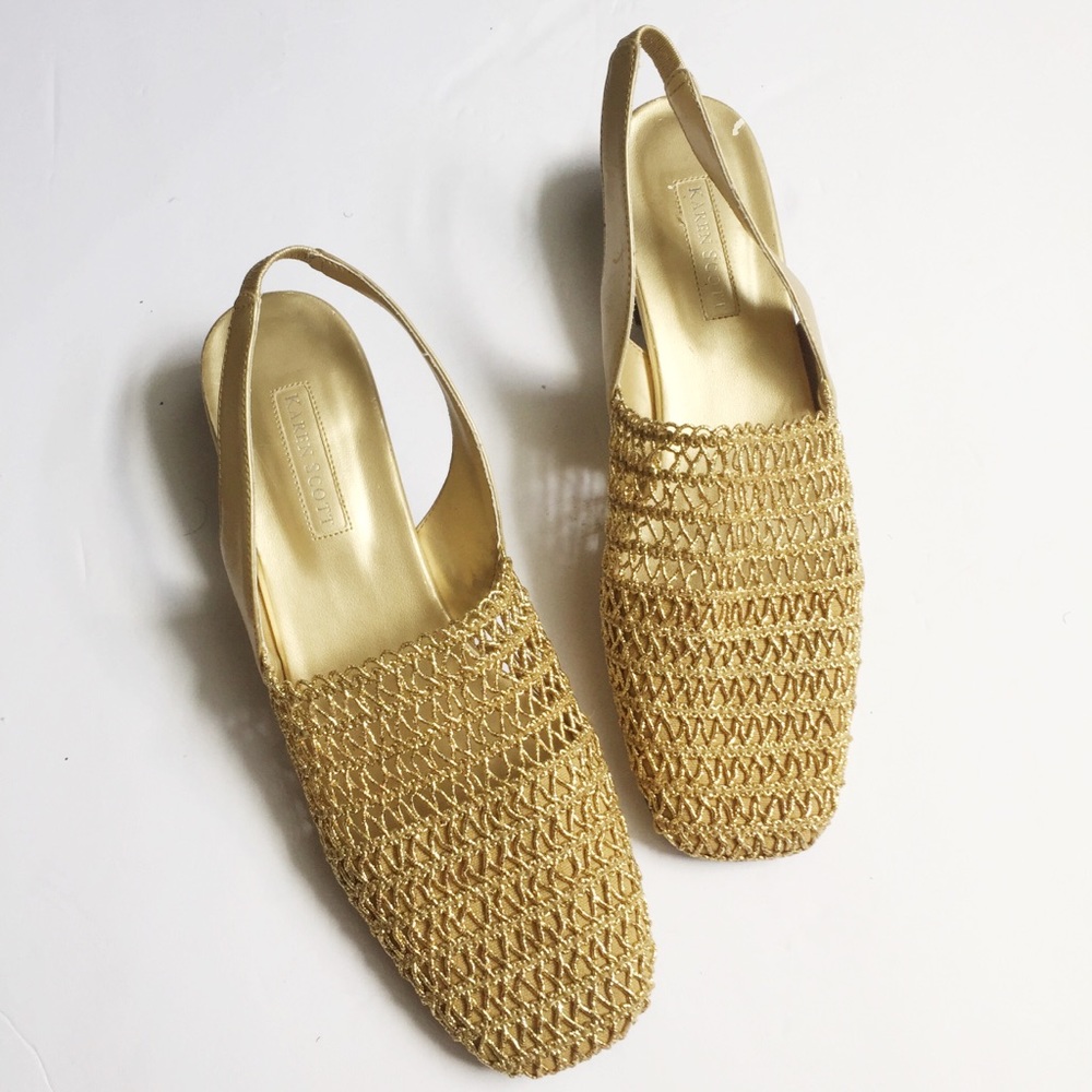 Karen Scott Gold sling backs woven 8 1/2